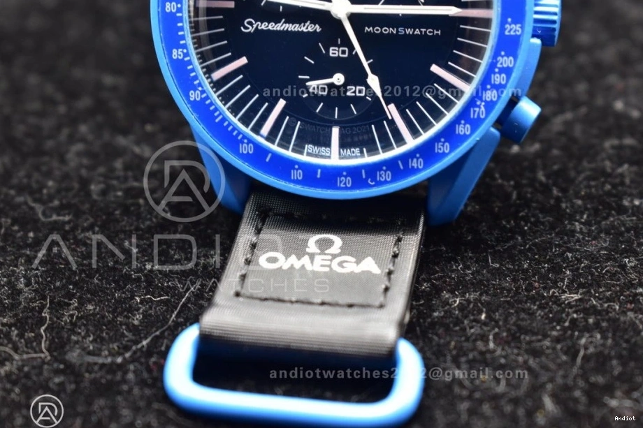 to x Moonwatch Nylon Neptune Strap Swatch Omega on Mission Quartz Bioceramic 0412